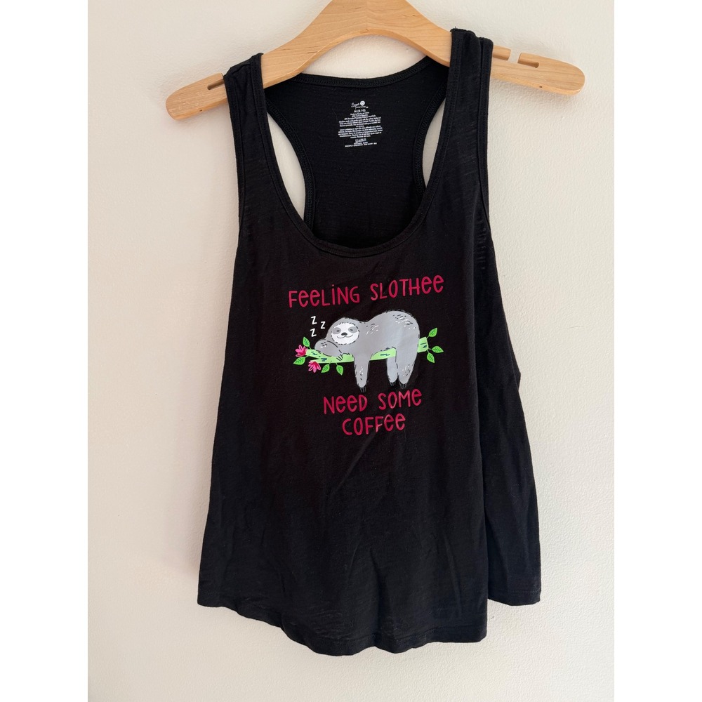 Secret Treasures Womens Sloth Graphic Tank Top Black Racerback Medium 8-10